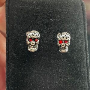 Stainless Steel Stylish Skull Earrings with Fire Orange Color Eyes. 
Male/Female